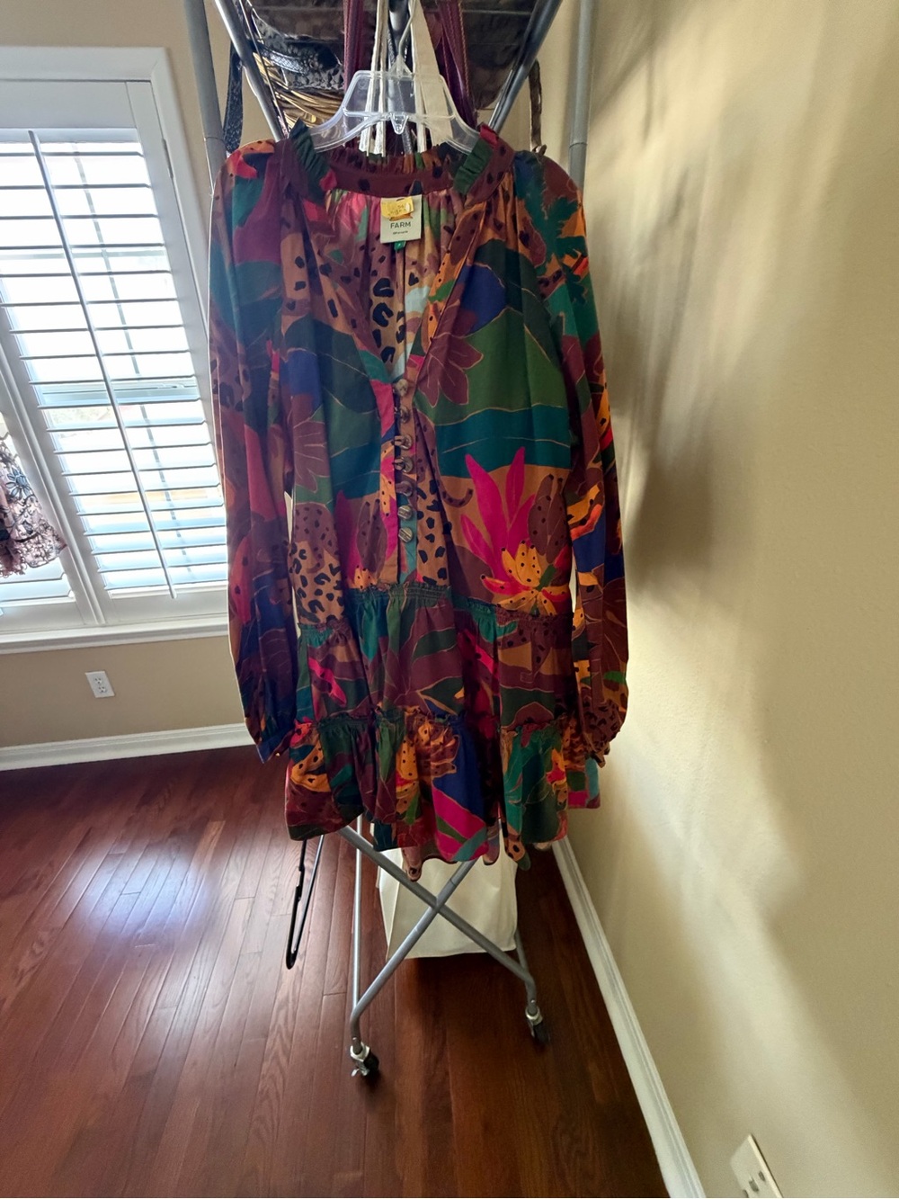 FARM Rio Bold Multicolor Floral Long Sleeve Tiered Dress